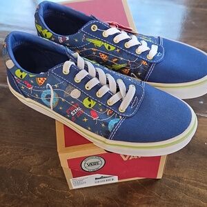 Vans Size 5 NEW Blue Sneakers with Pizza Alien Racing Design